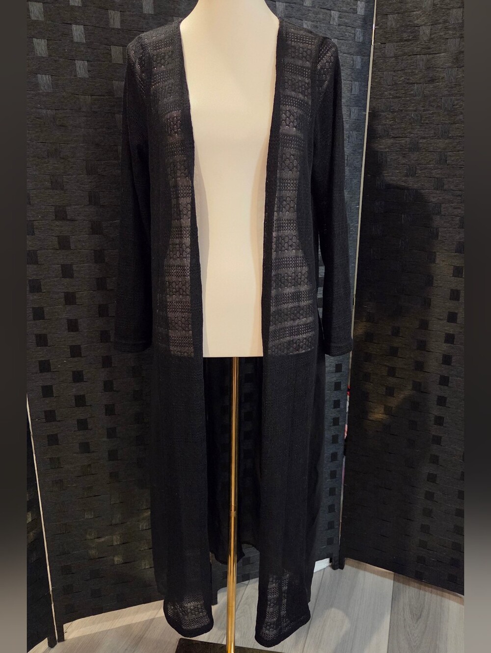 Yummy Plus NWT Jet Black Semi Sheer Duster Kimono 1X Open Knit Layering Cardigan